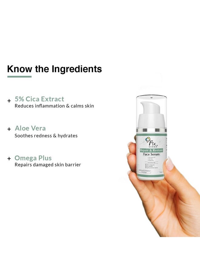 Fixderma 5% Cica Extract Repair & Restore Face Serum for Sensitive Skin | Aloevera Face Serum | Cica Glow Face Serum with Omega Plus | Face Serum for Men & Women - 15g