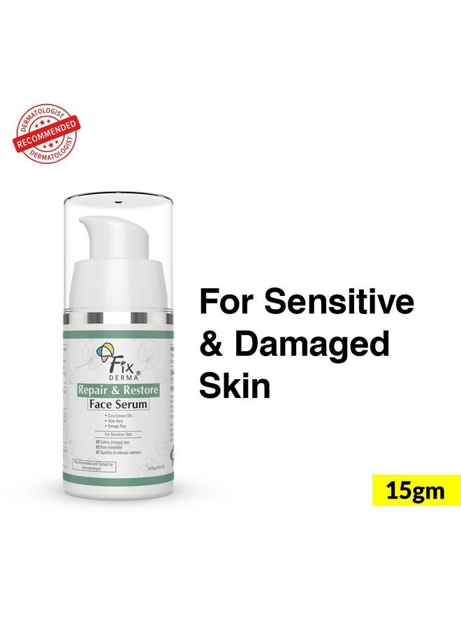 Fixderma 5% Cica Extract Repair & Restore Face Serum for Sensitive Skin | Aloevera Face Serum | Cica Glow Face Serum with Omega Plus | Face Serum for Men & Women - 15g