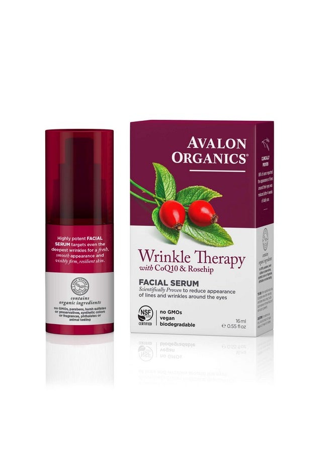 Avalon Organics Facial Serum, Wrinkle Therapy with CoQ10 & Rosehip, 0.55 Oz