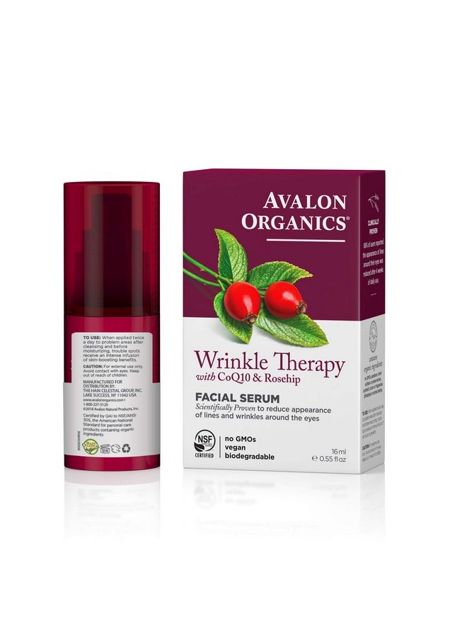 Avalon Organics Facial Serum, Wrinkle Therapy with CoQ10 & Rosehip, 0.55 Oz
