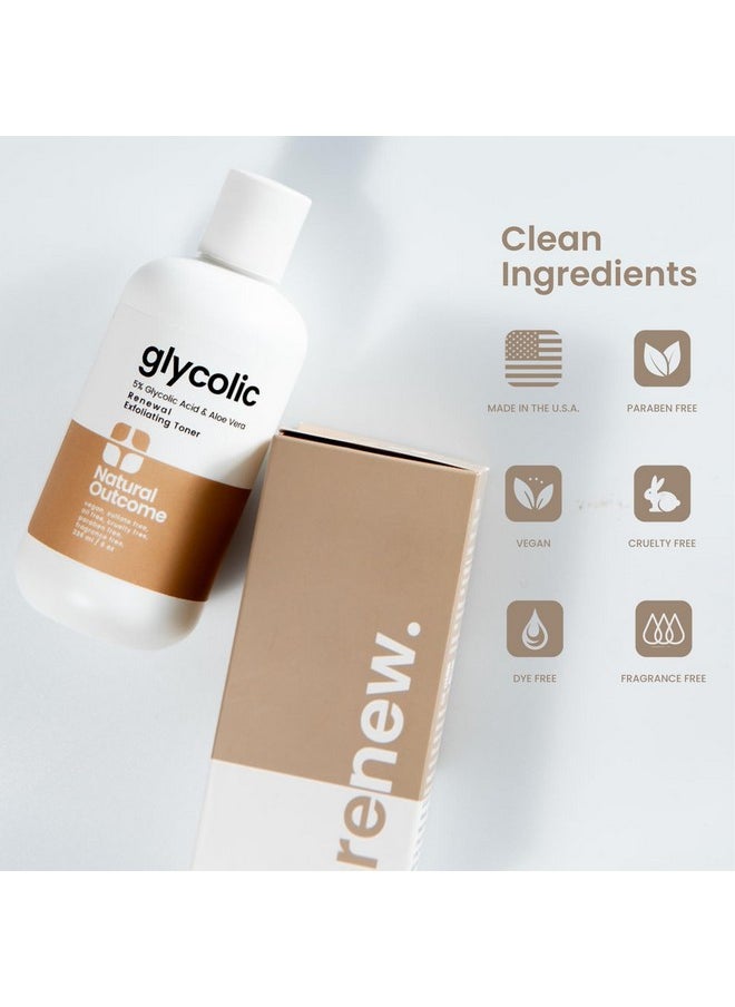 Natural Outcome Glycolic Acid Toner 5% for Face | Gentle Exfoliating Toner - with Aloe Vera & Quinoa Extract | Advance Anti-Aging Toning Solution Rejuvenates Skin & Minimizes Pore Appearance | 8 oz