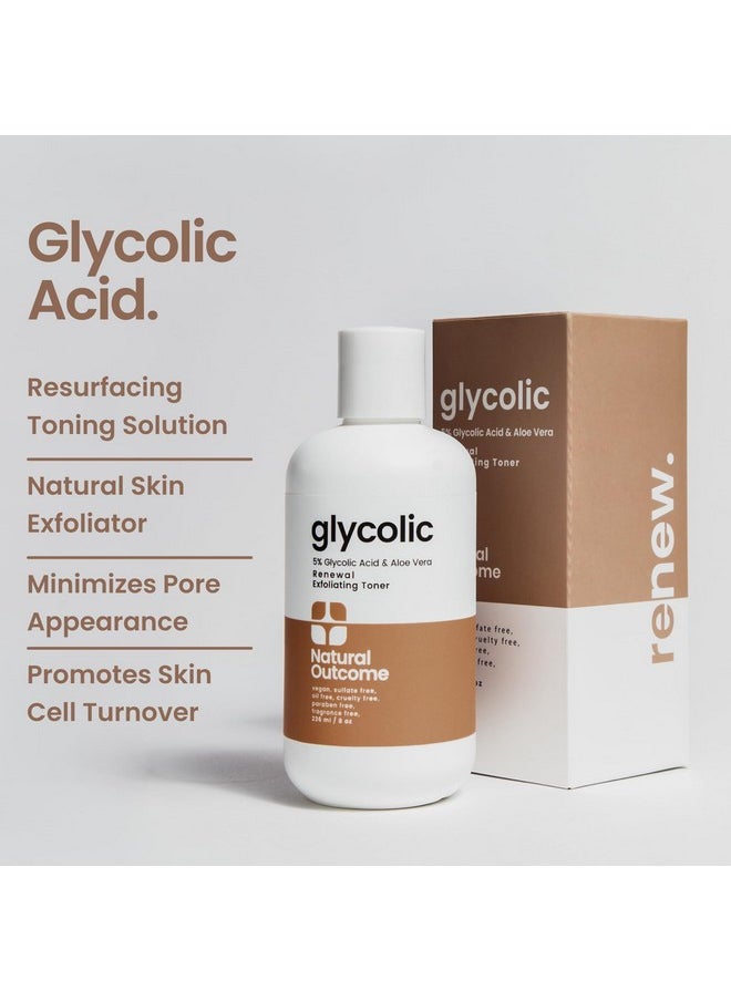 Natural Outcome Glycolic Acid Toner 5% for Face | Gentle Exfoliating Toner - with Aloe Vera & Quinoa Extract | Advance Anti-Aging Toning Solution Rejuvenates Skin & Minimizes Pore Appearance | 8 oz