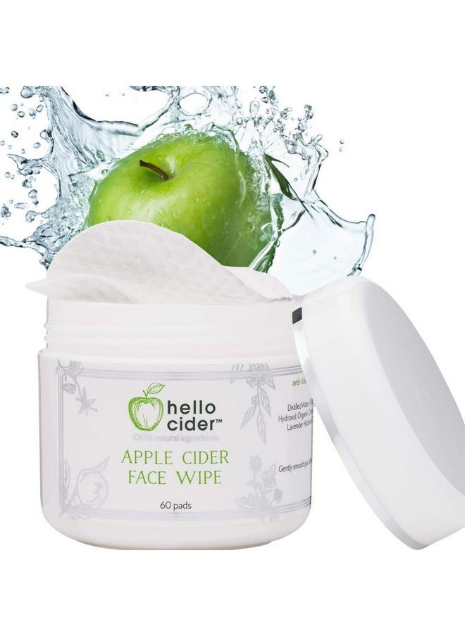Apple Cider Vinegar Acne Face Toner Pads - Organic Tea Tree, Witch Hazel, Rose, Lavender. Cleanse, Tone, Hydrate, Calm & Sooth. 60 pads. USA by Hello Cider