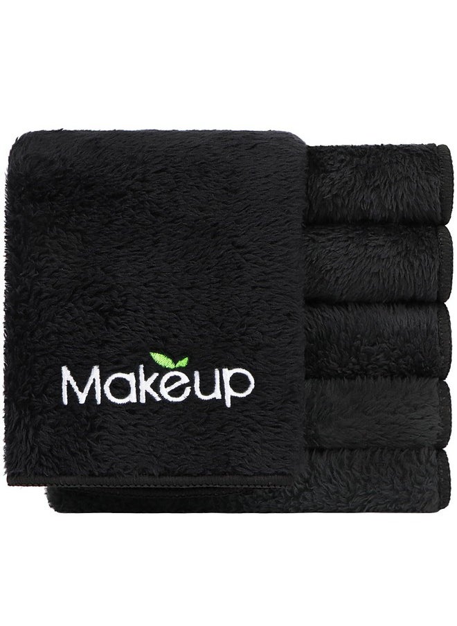 Orighty 6 Pack Premium Makeup Remover Wash Cloths - Super Soft, Quick Dry Microfiber Coral Fleece Face Makeup Towels for Cleansing, 13 x 13 Inch, Black