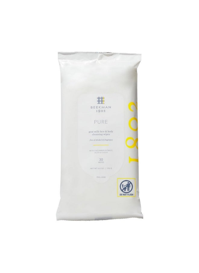 Beekman 1802 Face & Body Wipes - Fragrance Free, 30 Count, Cleanses Dirt & Makeup, With Goat Milk, Aloe & Vitamin E