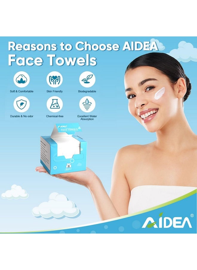 AIDEA Face Towels Disposable-50Ct, Clean Facial Towels Face Cloths, Facial Cleansing Wipes for Sensitive Skin, Face Towelettes for Makeup Removing, Nursing, Travel, Dry Face Wipes