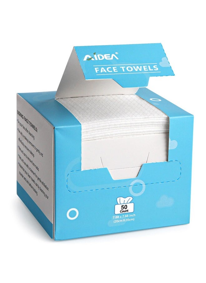 AIDEA Face Towels Disposable-50Ct, Clean Facial Towels Face Cloths, Facial Cleansing Wipes for Sensitive Skin, Face Towelettes for Makeup Removing, Nursing, Travel, Dry Face Wipes