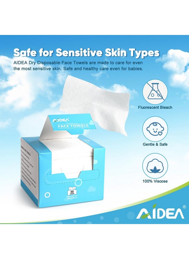 AIDEA Face Towels Disposable-50Ct, Clean Facial Towels Face Cloths, Facial Cleansing Wipes for Sensitive Skin, Face Towelettes for Makeup Removing, Nursing, Travel, Dry Face Wipes