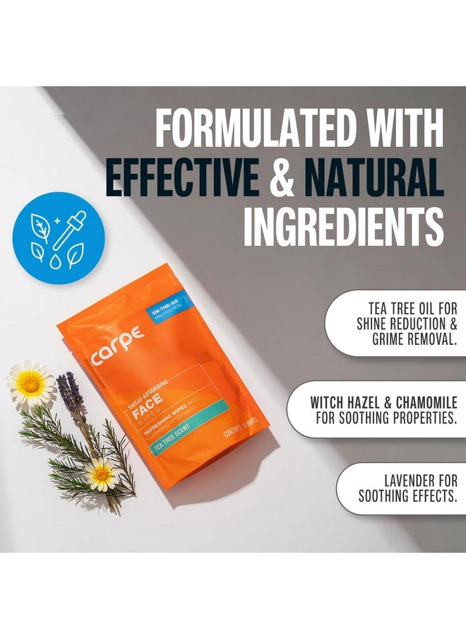 Carpe Sweat Absorbing Face Wipes (15 Facial Wipes). Witch Hazel & Tea Tree Oil Wipes Infused with Eucalyptus. Energizing, Refreshing, and Soothing. Sweat and Oil Control
