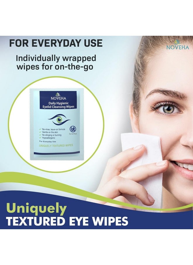 NOVEHA Daily Hygienic Eyelid & Lash Wipes | For Blepharitis & Itchy Eyes, Demodex | Box Of 60 Individually Wrapped Eyelash Wipes, Natural Makeup Remover & Daily Cleanser