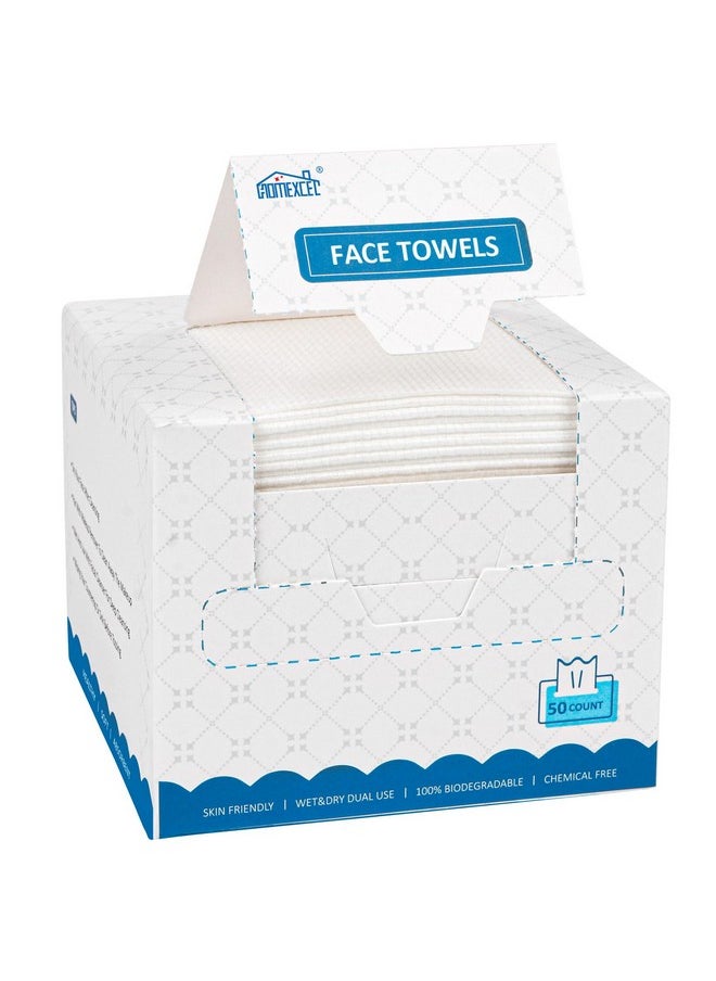 HOMEXCEL Face Towels, Disposable Face Towelette, Biodegradable Makeup Remover Dry Wipes 50 Count, Super Soft Clean Facial Towels Wash Cloth for Sensitive Skin