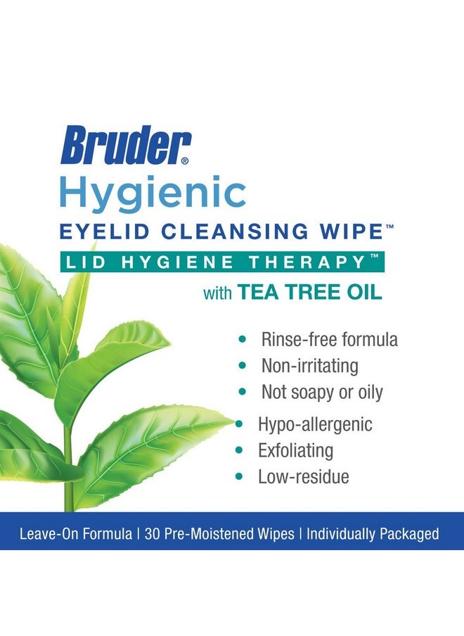 Hygienic Eyelid Cleansing Wipes with Tea Tree Oil l Relief from Demodex l Pre-Moistened, Rinse-Free Exfoliating Wipes Remove Excess Oil and Debris from Eyelids & Lashes l 30 Count Box