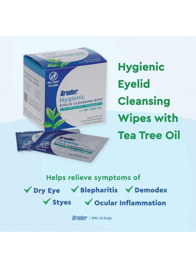 Hygienic Eyelid Cleansing Wipes with Tea Tree Oil l Relief from Demodex l Pre-Moistened, Rinse-Free Exfoliating Wipes Remove Excess Oil and Debris from Eyelids & Lashes l 30 Count Box