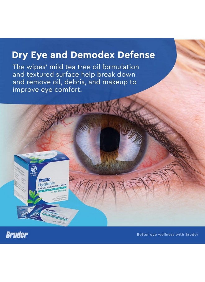 Hygienic Eyelid Cleansing Wipes with Tea Tree Oil l Relief from Demodex l Pre-Moistened, Rinse-Free Exfoliating Wipes Remove Excess Oil and Debris from Eyelids & Lashes l 30 Count Box
