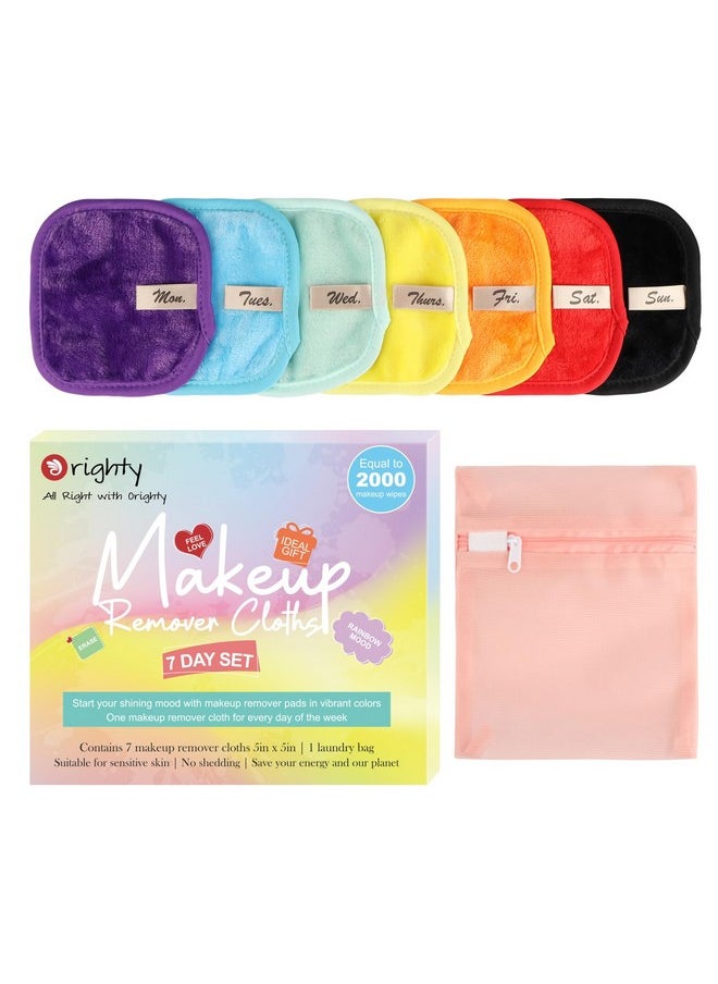Orighty Makeup Remover Cloths 7-Day Set, Premium & Reusable Makeup Remover Pads, Erase Make-up With Just Water, Make-up Set For Eyes, Lips, Foundation and more, Ideal Choice For Women (Rainbow)