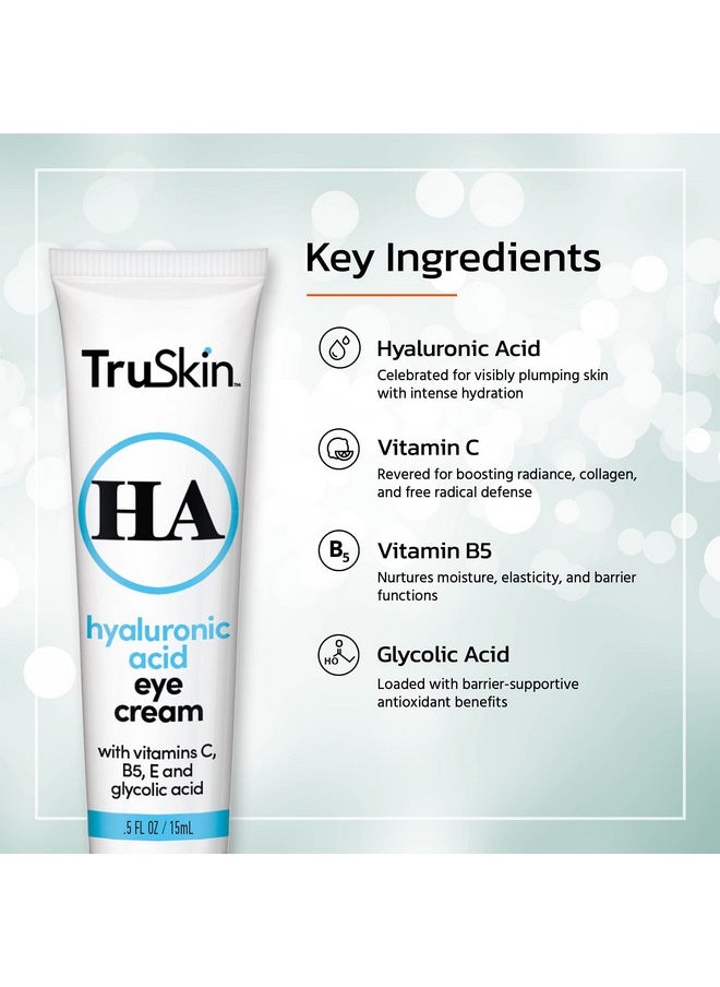 TruSkin Eye Cream for Dark Circles and Puffiness - With Hyaluronic Acid, Glycolic Acid, Vitamins C, B5 & E to Hydrate Delicate Under Eye Skin - Dark Circles Under Eye Cream for Women, 0.5 fl oz