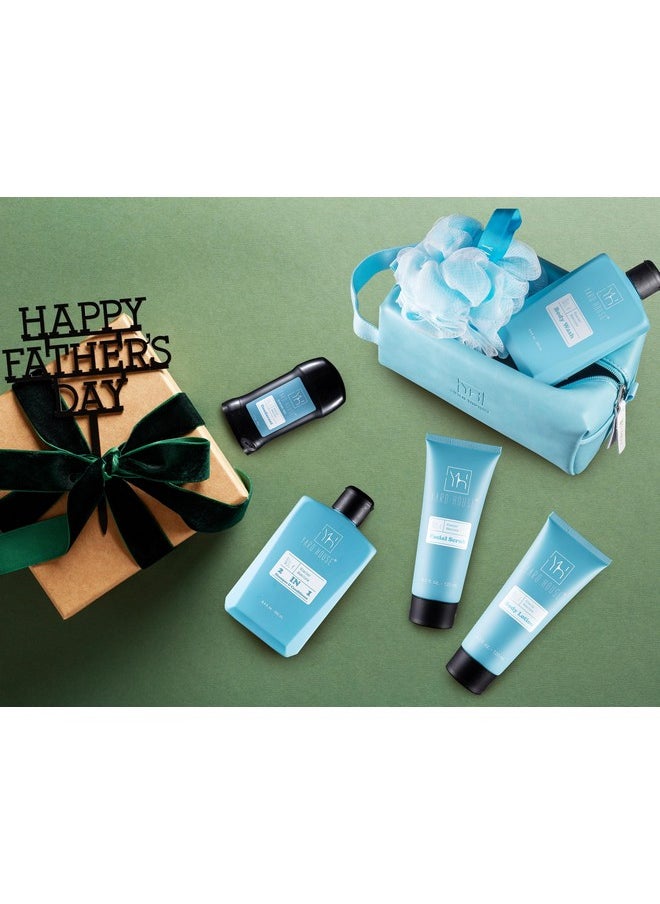 Yard House Bath and Body Mens Gift Set - Glacier Absolute - Premium Fathers Day Birthday Christmas Gifts Ideas For Him - Skin Care Kits For Men in Leather Toiletry Bag w. Full Size Items