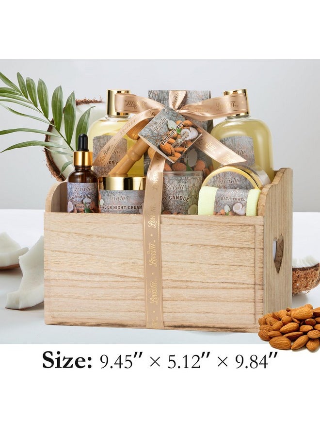 Valentiens Day 10 Pc Spa Gift Set for Women - Gifts for Her Spa Kit Bubble Bath Spa Gift Basket for Women with Epsom Salt, Bath & Body Oil, Body Scrub, Candle, Wood Massage Tool - Bath Set Spa Basket