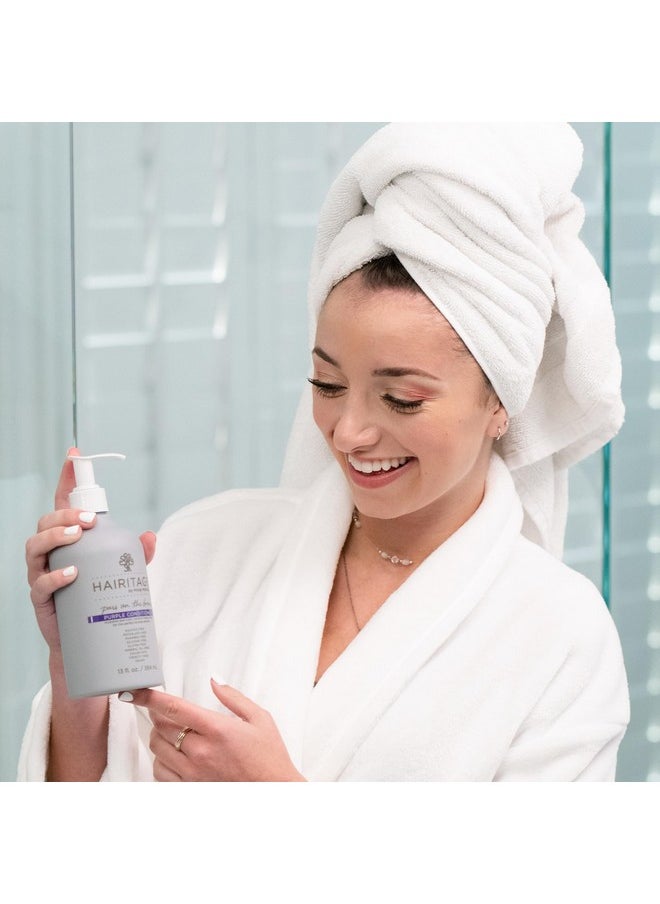 Hairitage Pass on the Brass Purple Shampoo and Conditioner for Color-Treated Hair - Corrects Brassy Tones, Moisturizes Blonde and Gray Hair Ends - 13 oz