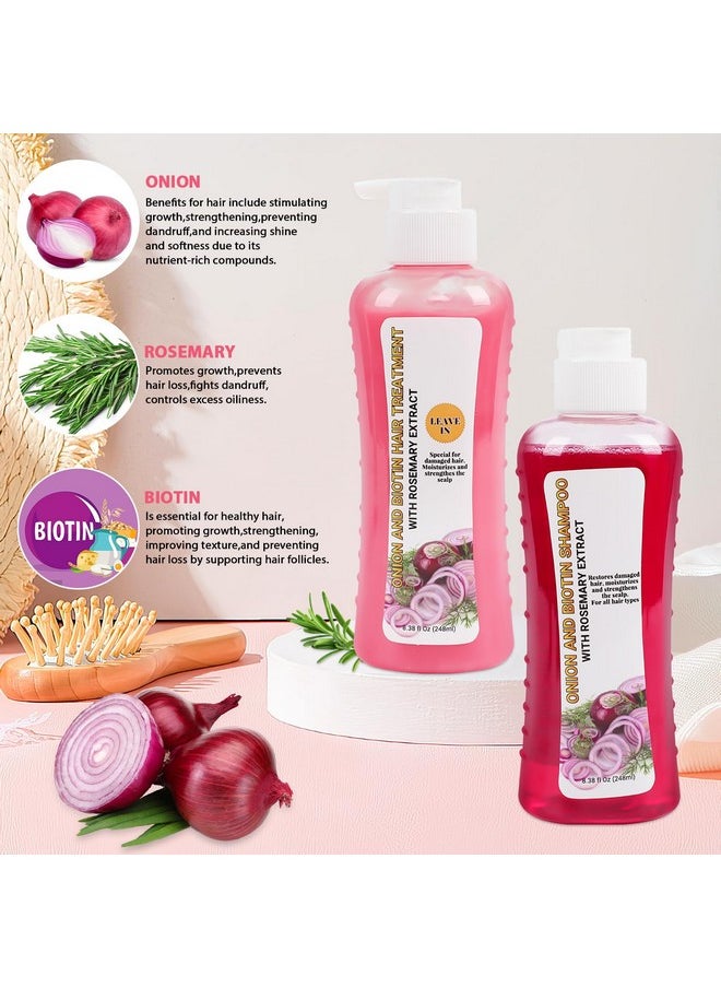 Generic Onion Biotin and Rosemary Moisturizing Hair Care Set - Shampoo, Conditioner and Treatment for All Hair Types, Pink