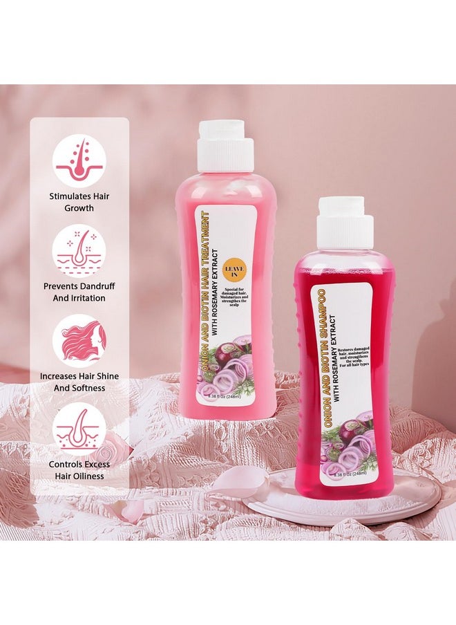 Generic Onion Biotin and Rosemary Moisturizing Hair Care Set - Shampoo, Conditioner and Treatment for All Hair Types, Pink
