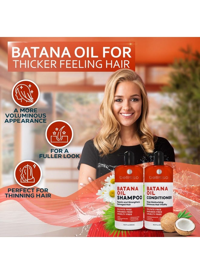 Batana Oil Shampoo and Conditioner Set - Thickening Hair Products for Women and Men - For Strengthening and Volumizing Fine and Thinning Hair - Sulfate Free with Biotin and Keratin for a Fuller Look
