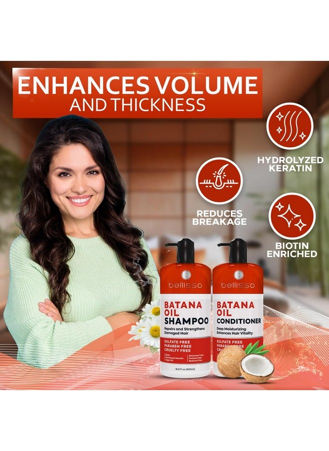 Batana Oil Shampoo and Conditioner Set - Thickening Hair Products for Women and Men - For Strengthening and Volumizing Fine and Thinning Hair - Sulfate Free with Biotin and Keratin for a Fuller Look