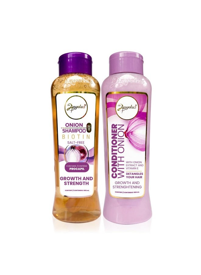 Anyeluz Onion Shampoo and Conditioner Set - Enriched with Onion Extract and Biotin, Cleanses and Reduces Oiliness, Strengthens and Revitalizes, Suitable for All Hair Types