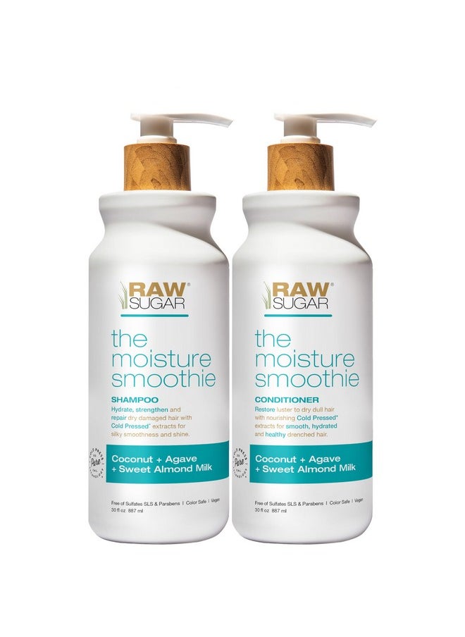 Raw Sugar Moisture Smoothie Shampoo and Conditioner Set, Moisturize & Nourish Dry Hair, Bulk Shampoo and Conditioner with Coconut Oil, Agave & Sweet Almond Oil, Formulated without Sulfates & Parabens