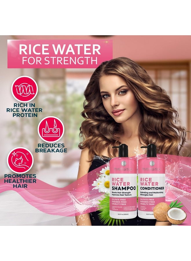 Rice Water Shampoo and Conditioner Set - Sulfate Free for Thin and Fine Hair - Fuller, Thickening Formula for Women and Men - With Strengthening Saw Palmetto - Anti Thinning, Volumizing for Thick Hair