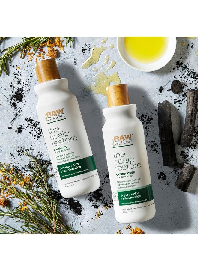 Raw Sugar Scalp Restore Hair Care Bundle, Shampoo and Conditioner Set with Jojoba, Aloe and Niacinamide, Formulated without Sulfates + Parabens