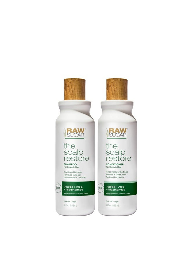 Raw Sugar Scalp Restore Hair Care Bundle, Shampoo and Conditioner Set with Jojoba, Aloe and Niacinamide, Formulated without Sulfates + Parabens