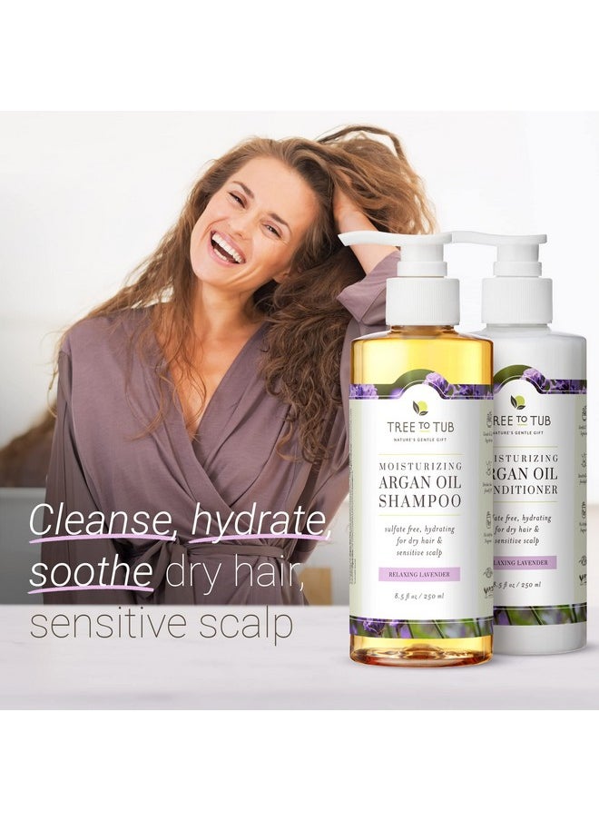 Tree To Tub Hydrating Sulfate Free Shampoo and Conditioner Set for Dry Hair, Dry Scalp, Frizz - Moisturizing Argan Oil Shampoo and Conditioner for Women & Men w/Organic Aloe Vera All Natural Lavender