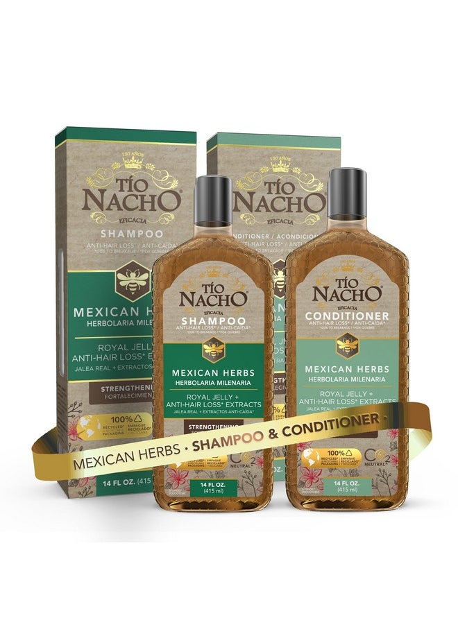 Tio Nacho Mexican Herbs Strengthening Shampoo and Conditioner Set with Royal Jelly - 14 fl oz Each | Nourishing Aloe Vera, Jojoba, Rosemary Formula for Strong, Vibrant Hair
