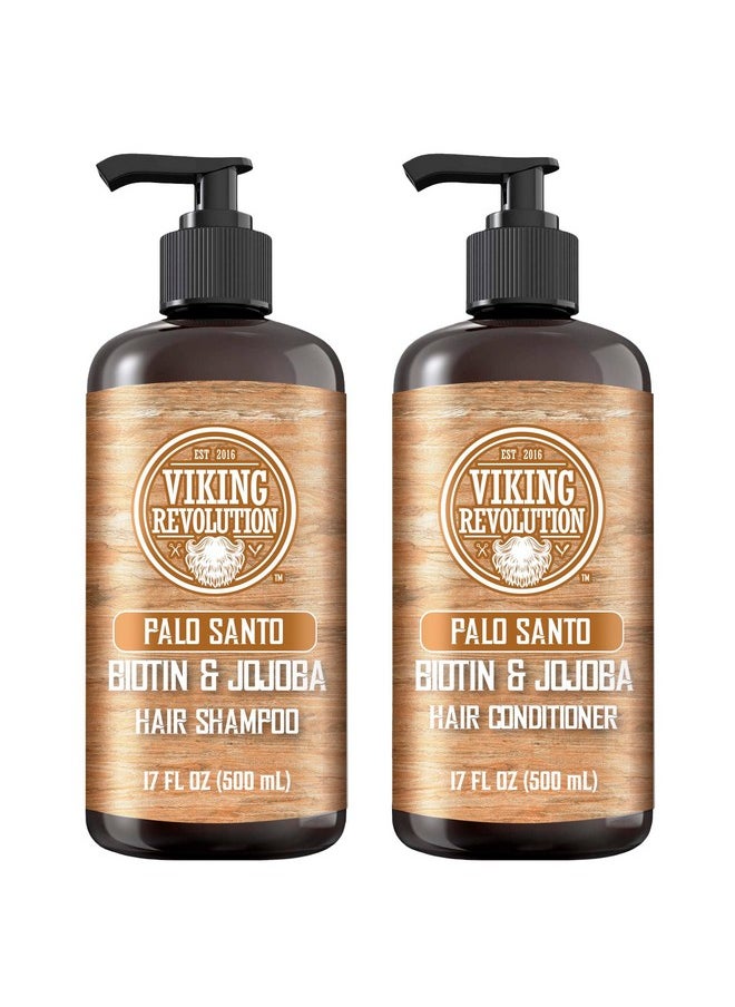 Viking Revolution Palo Santo Mens Shampoo and Conditioner Set with Biotin and Jojoba Oil - Natural Hair Shampoo and Hair Conditioner for Men with Vitamin B5 - Shampoo and Conditioner Set Men (17Oz)