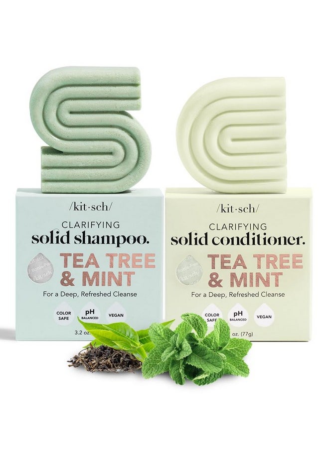 Kitsch Tea Tree & Mint Shampoo and Conditioner Bar Set, Hair Color Safe, Zero Waste, Vegan, Eco Friendly, Made in US, For All Hair Types, Paraben Free, Sulfate Free