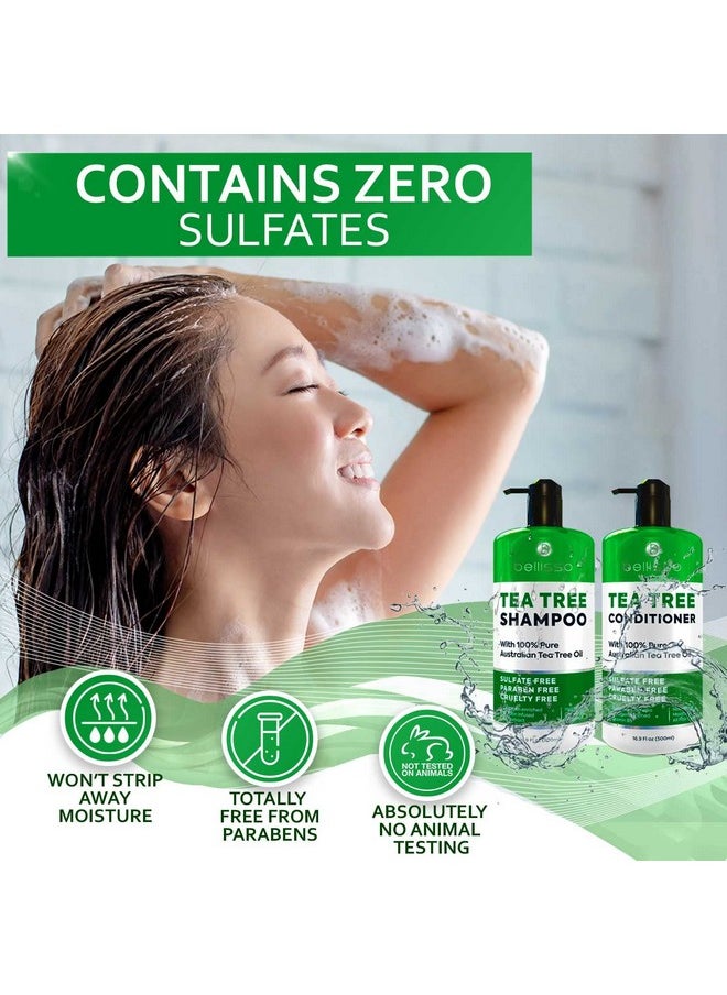 Tea Tree Oil Shampoo and Conditioner Set - Anti Dandruff Treatment for Itchy, Dry Scalps - Ideal for Women and Men with Oily Hair and Scalp Buildup - Sulfate and Paraben Free