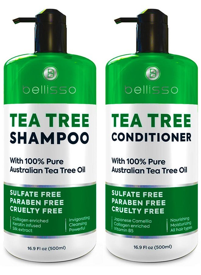 Tea Tree Oil Shampoo and Conditioner Set - Anti Dandruff Treatment for Itchy, Dry Scalps - Ideal for Women and Men with Oily Hair and Scalp Buildup - Sulfate and Paraben Free