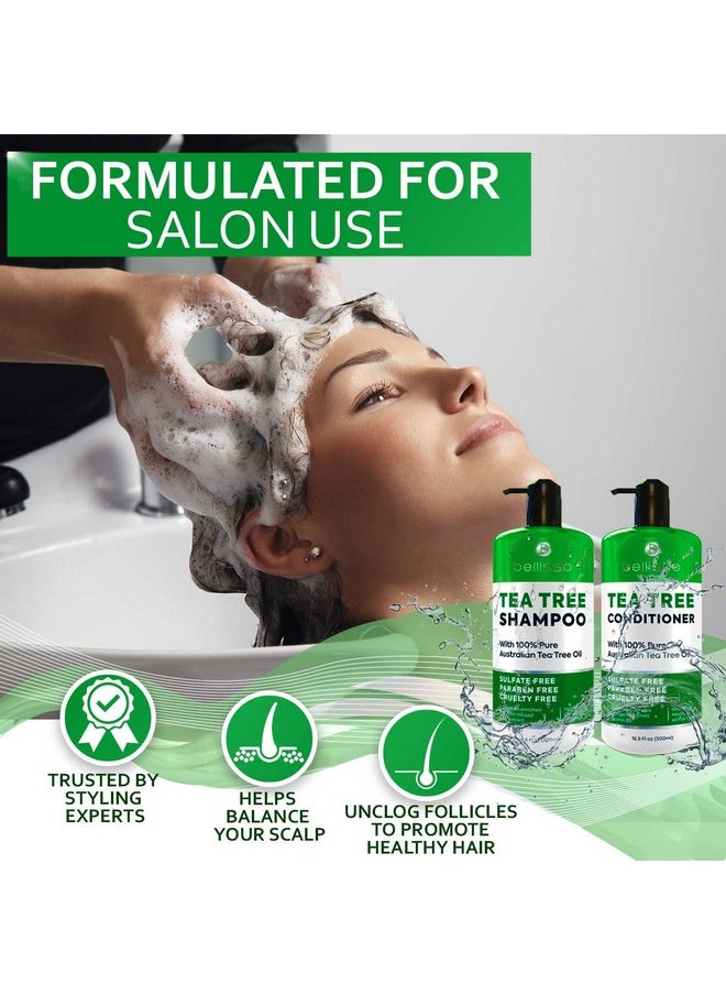Tea Tree Oil Shampoo and Conditioner Set - Anti Dandruff Treatment for Itchy, Dry Scalps - Ideal for Women and Men with Oily Hair and Scalp Buildup - Sulfate and Paraben Free