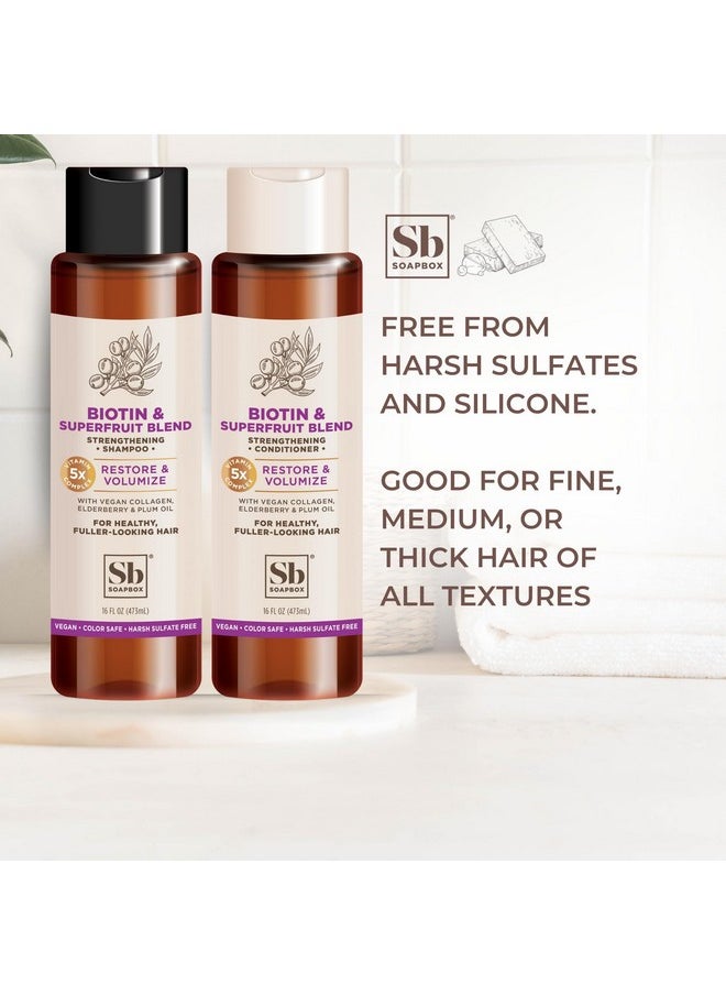 Soapbox Biotin & Superfruit Shampoo & Conditioner Set with Vegan Collagen, Aloe and Shea Butter, Sulfate Free, Paraben Free, Silicone Free, Color Safe and Vegan Hair Products, 1 Liter Each (Pack of 2)