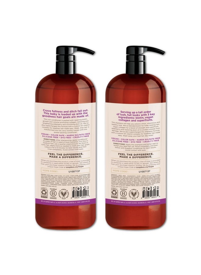 Soapbox Biotin & Superfruit Shampoo & Conditioner Set with Vegan Collagen, Aloe and Shea Butter, Sulfate Free, Paraben Free, Silicone Free, Color Safe and Vegan Hair Products, 1 Liter Each (Pack of 2)