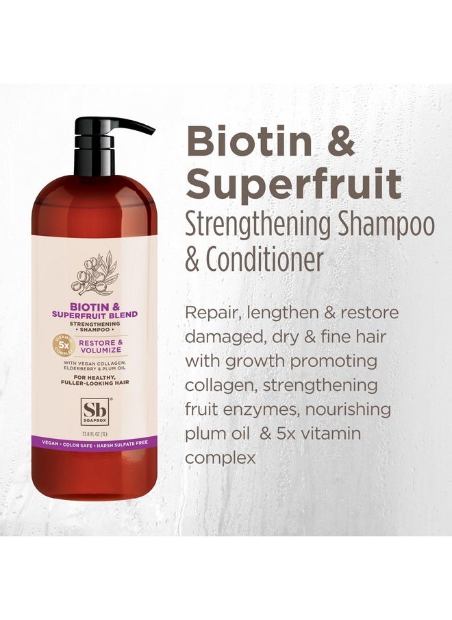 Soapbox Biotin & Superfruit Shampoo & Conditioner Set with Vegan Collagen, Aloe and Shea Butter, Sulfate Free, Paraben Free, Silicone Free, Color Safe and Vegan Hair Products, 1 Liter Each (Pack of 2)