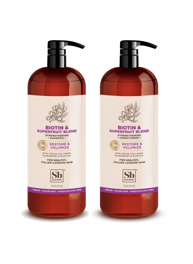 Soapbox Biotin & Superfruit Shampoo & Conditioner Set with Vegan Collagen, Aloe and Shea Butter, Sulfate Free, Paraben Free, Silicone Free, Color Safe and Vegan Hair Products, 1 Liter Each (Pack of 2)