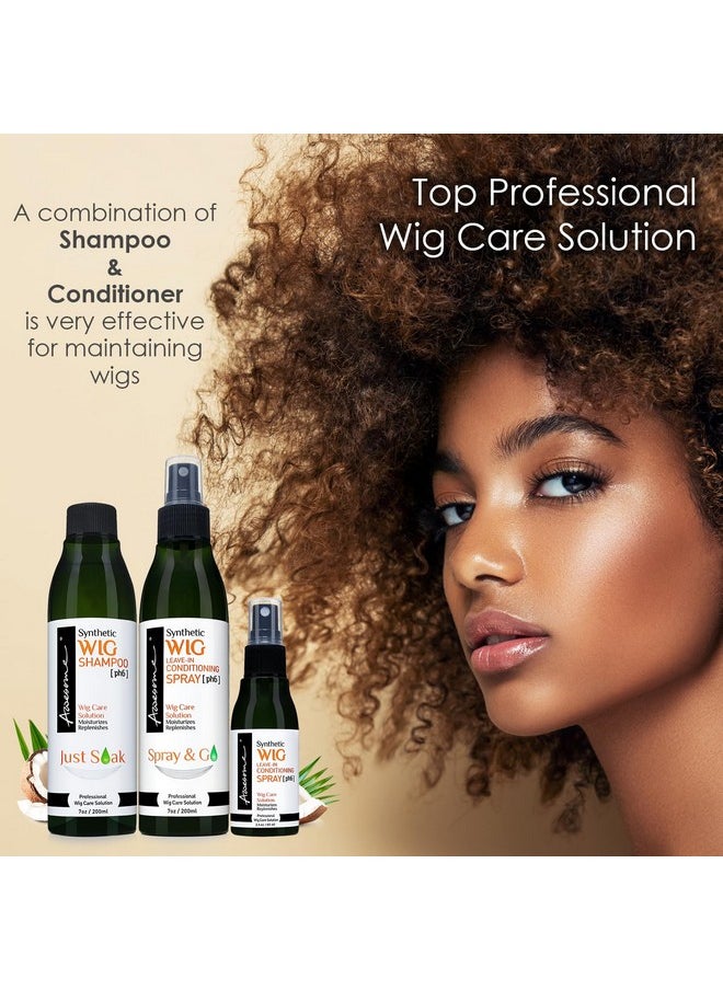 Awesome Synthetic Wig Shampoo & Leave in Conditioner Spray, pH6, Replenishes & Easy Combing, Contains Coconut Oil (Premium Set of 3)