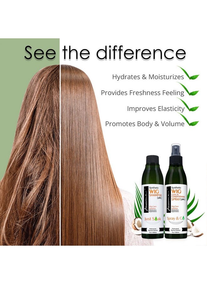 Awesome Synthetic Wig Shampoo & Leave in Conditioner Spray, pH6, Replenishes & Easy Combing, Contains Coconut Oil (Premium Set of 3)