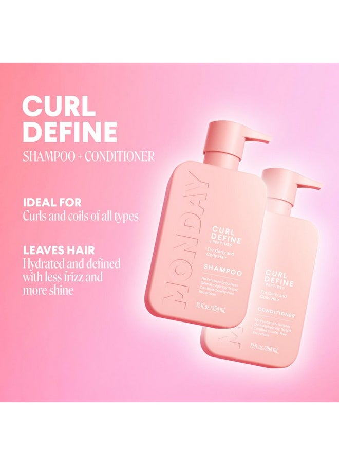 MONDAY HAIRCARE Curl Define Shampoo + Conditioner Set (2 Pack) 12oz Each, Nourishing Curls, Tames Frizz, Enhances Shine with Coconut Oil and Shea Butter, 100% Recyclable Bottles