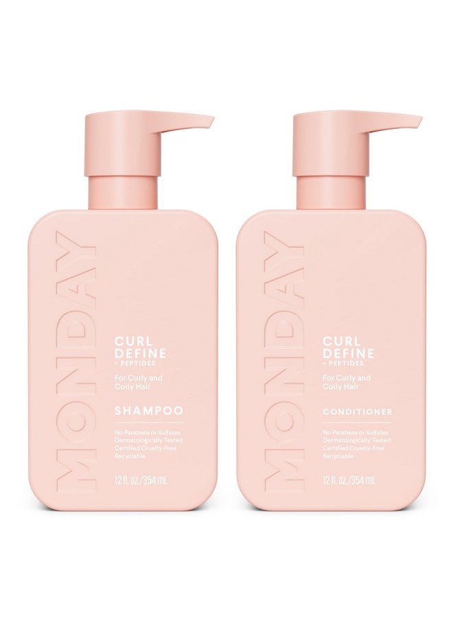 MONDAY HAIRCARE Curl Define Shampoo + Conditioner Set (2 Pack) 12oz Each, Nourishing Curls, Tames Frizz, Enhances Shine with Coconut Oil and Shea Butter, 100% Recyclable Bottles