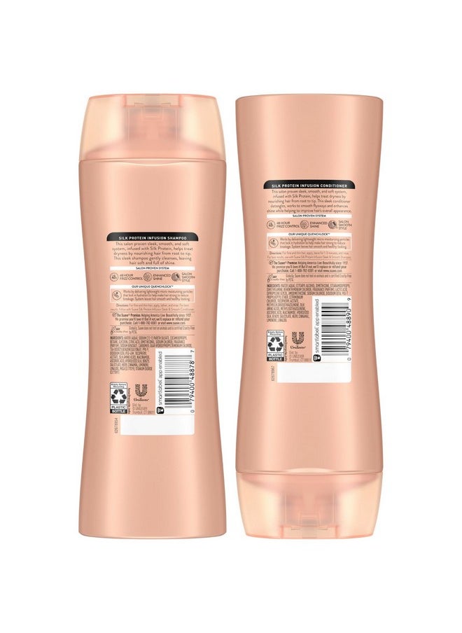 Suave Shampoo and Conditioner Set, Silk Protein Infusion, Sleek & Smooth - Protein Hair Treatment for Dry, Damaged Hair, Detangler, 48H Frizz Control, 12.6 Oz Ea (2 Piece Set)