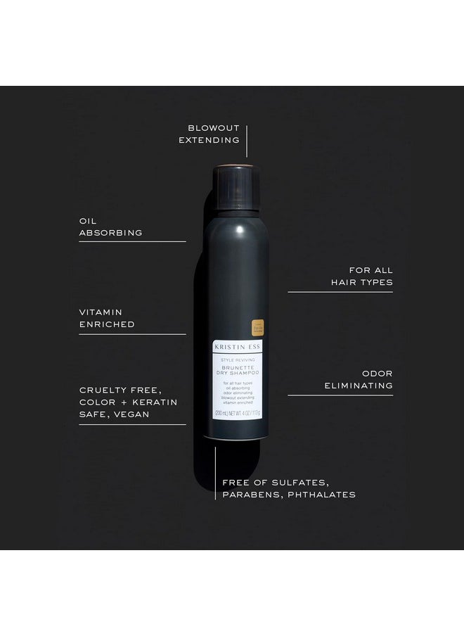 Kristin Ess Hair Brunette Dry Shampoo for Dark + Brown Hair with Vitamin C for all Hair Types - Oil Absorbing + Time Saving Dry Shampoo Powder Spray for all Hair Types, Vegan, 4 fl. oz.