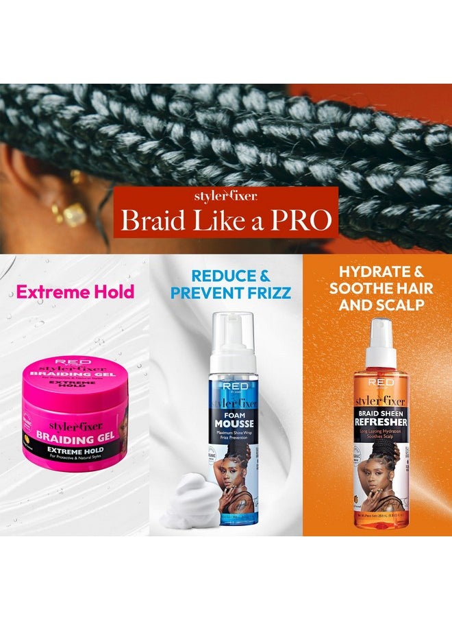 Red by Kiss Braiding Gel Extreme Hold Styler Fixer for Box Braids & Cornrows, Hydrating, Conditioning, Long-Lasting Frizz Control, 4C Moisturizing, Nourishing High Shine (6 fl. oz.)